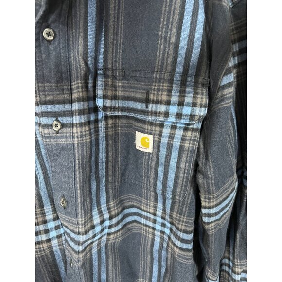 Carhartt Mens XL Blue Plaid Button-Up Shirt 100% Cotton Long Sleeve Casual Workw - Picture 2 of 10